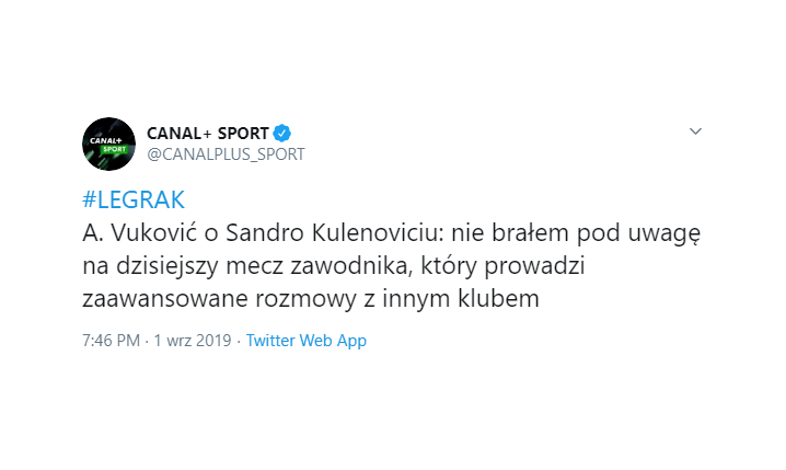 Vuković wyjaśnił dlaczego w kadrze meczowej nie ma Kulenovicia